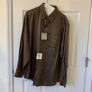 ALFANI 100% SILK MENS DRESS SHIRT - LARGE